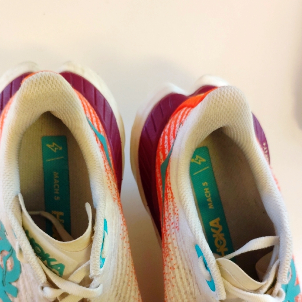 Hoka Mach 5 Shoes in White, Orange, and Purple - Picture 10 of 11